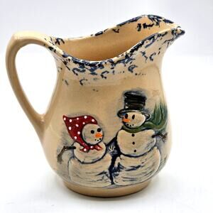 Adorable Holiday Snowman Pitcher - Sandhurst (MN) Stoneware Pottery Collectible